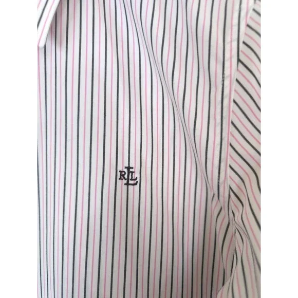 Lauren Ralph Lauren Shirt Womens M Pink Stripe Button Down Non Iron - Picture 4 of 12